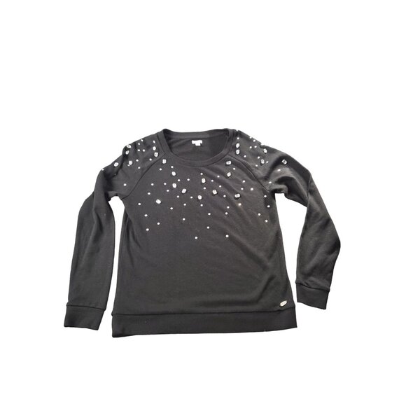 Guess Studded Sweater‎ Women Sz L Black Designer Long Sleeve Office Workwear - Picture 1 of 7